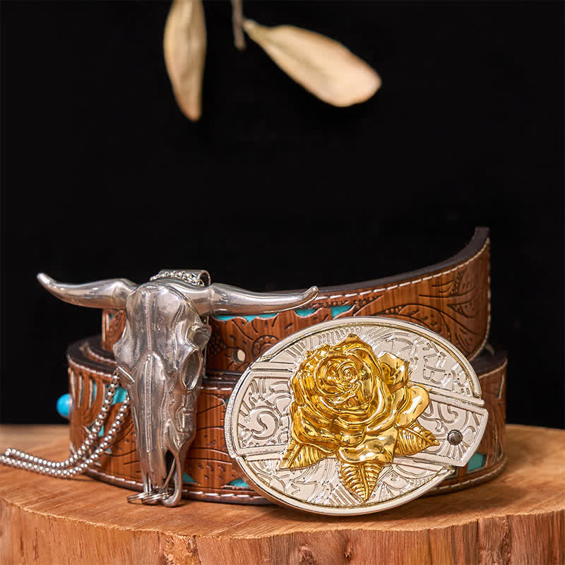 Set di ciondoli a forma di toro longhorn con fibbia per cintura fai da te in oro e argento con coltello nascosto - Rosa - Cintura intagliata turchese - 42 - image 21