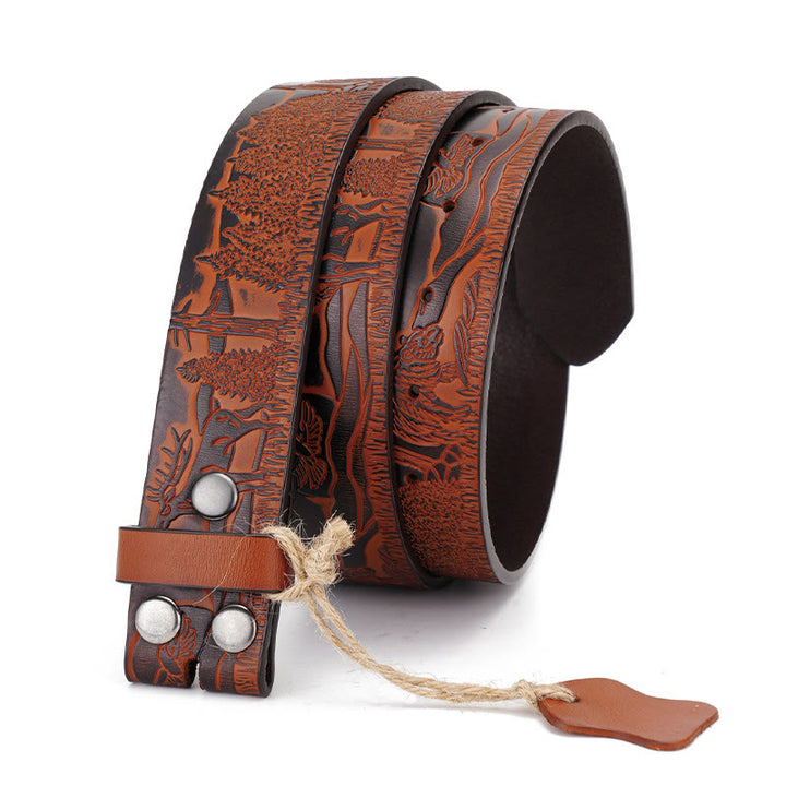 Cintura in pelle fai da te con motivo vintage marrone alce da uomo