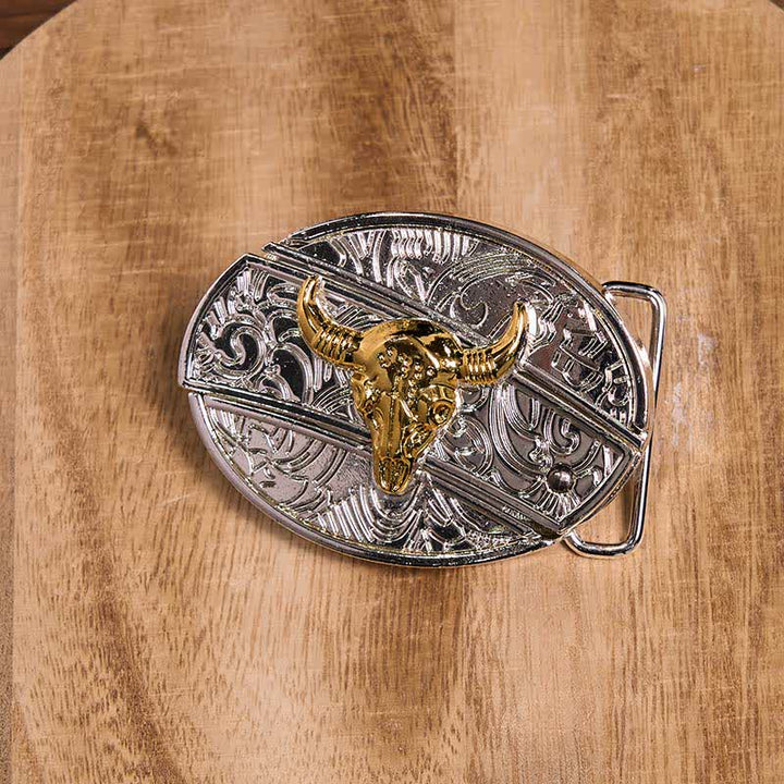 Set di ciondoli a forma di toro longhorn con fibbia per cintura fai da te in oro e argento con coltello nascosto - image 4