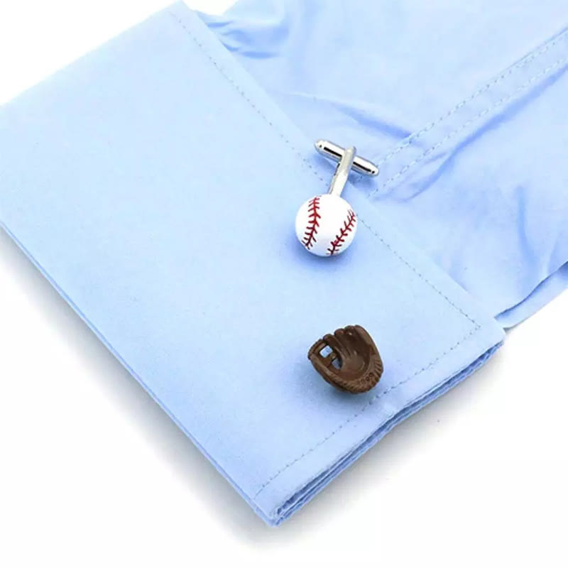Set di 1 paio di guanti da baseball da uomo, copri bottoni e gemelli