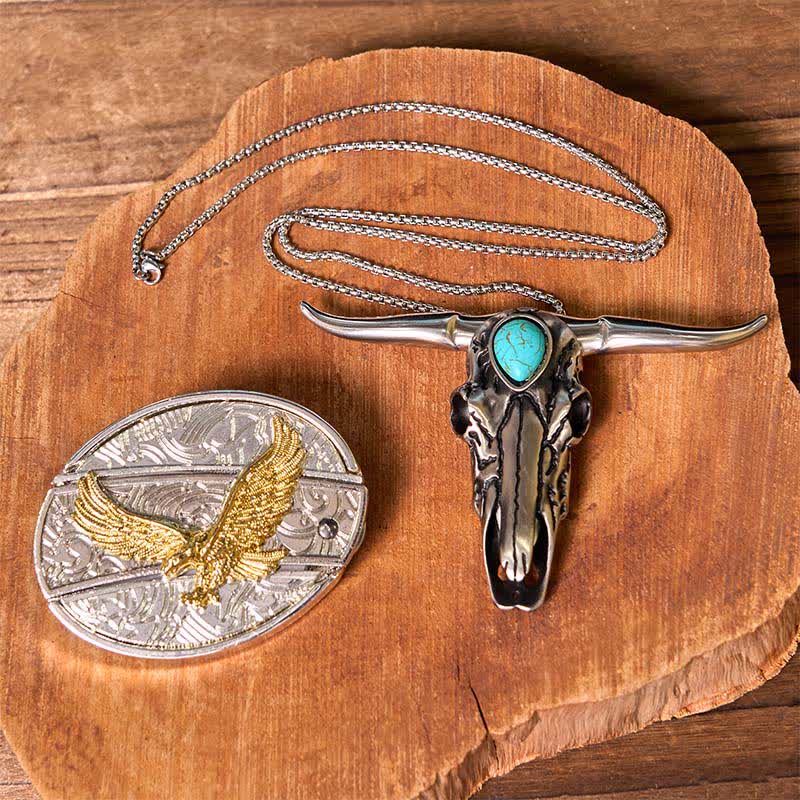 Set di ciondoli con fibbia per cintura fai da te in oro e argento con coltello nascosto e corno di cervo turchese