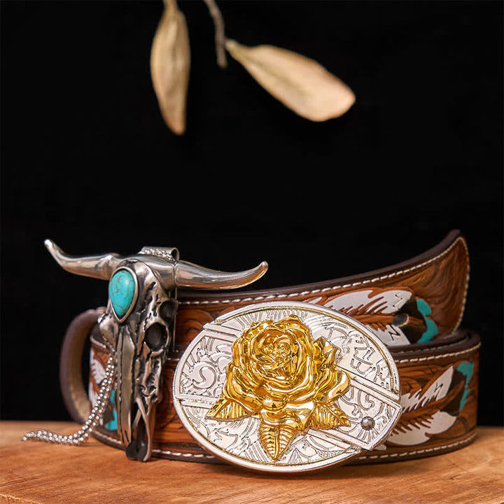 Set di ciondoli con fibbia per cintura fai da te in oro e argento con coltello nascosto e corno di cervo turchese