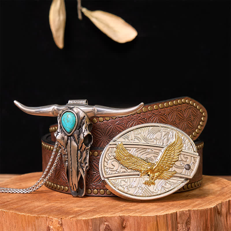 Set di ciondoli con fibbia per cintura fai da te in oro e argento con coltello nascosto e corno di cervo turchese