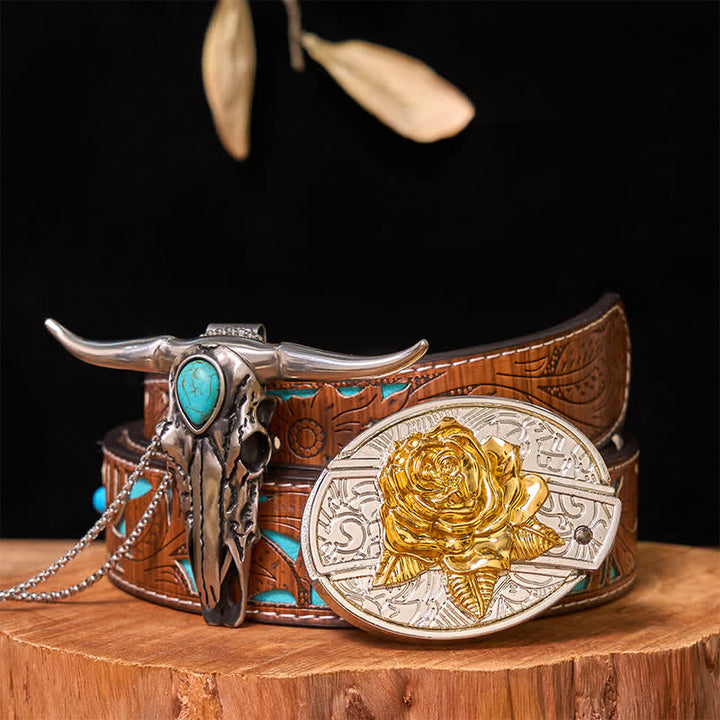 Set di ciondoli con fibbia per cintura fai da te in oro e argento con coltello nascosto e corno di cervo turchese - Rosa - Cintura intagliata turchese - 42 - image 24