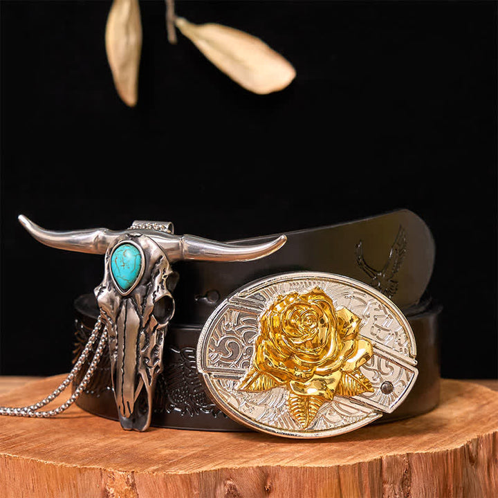 Set di ciondoli con fibbia per cintura fai da te in oro e argento con coltello nascosto e corno di cervo turchese