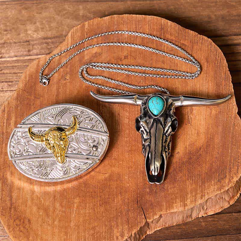 Set di ciondoli con fibbia per cintura fai da te in oro e argento con coltello nascosto e corno di cervo turchese
