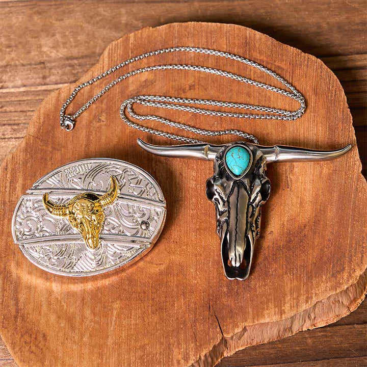 Set di ciondoli con fibbia per cintura fai da te in oro e argento con coltello nascosto e corno di cervo turchese