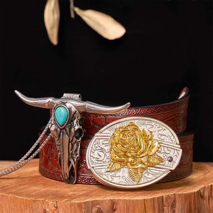 Set di ciondoli con fibbia per cintura fai da te in oro e argento con coltello nascosto e corno di cervo turchese