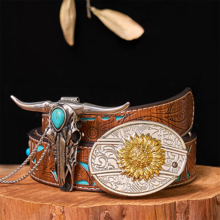 Set di ciondoli con fibbia per cintura fai da te in oro e argento con coltello nascosto e corno di cervo turchese - Girasole - Cintura intagliata turchese - 42 - image 15