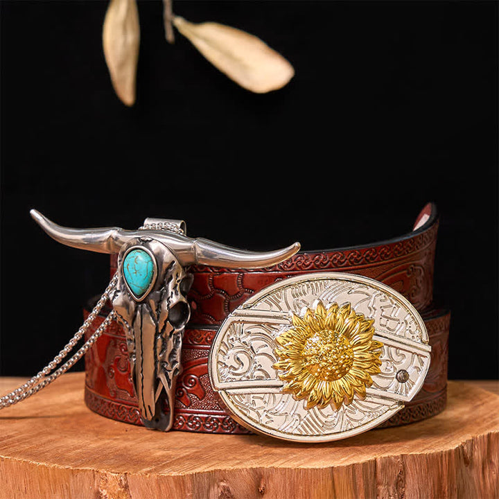 Set di ciondoli con fibbia per cintura fai da te in oro e argento con coltello nascosto e corno di cervo turchese