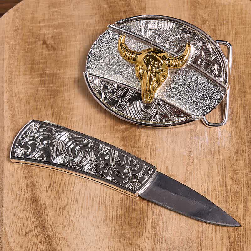 Set di ciondoli con fibbia per cintura fai da te in oro e argento con coltello nascosto e corno di cervo turchese