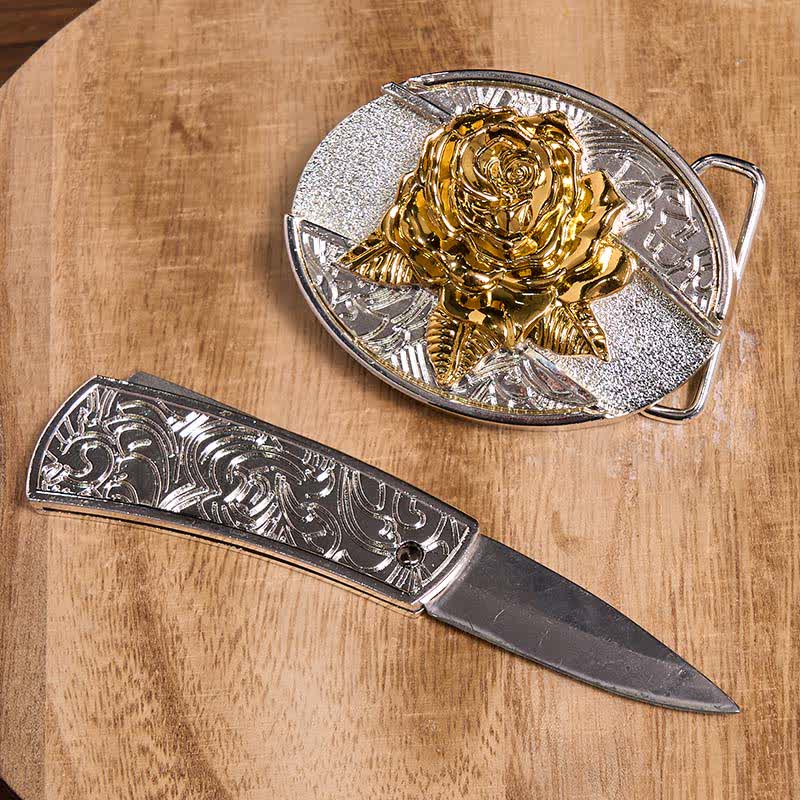 Set di ciondoli con fibbia per cintura fai da te in oro e argento con coltello nascosto e corno di cervo turchese