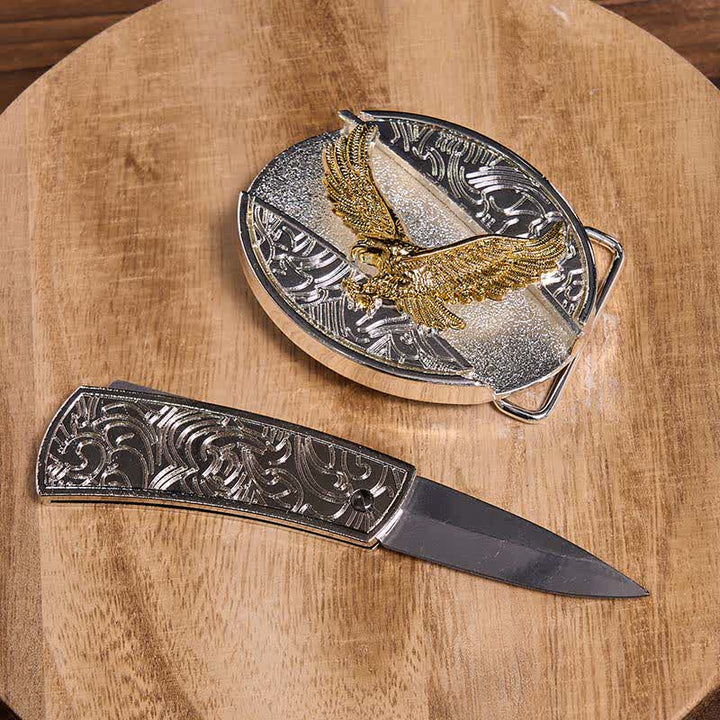 Set di ciondoli con fibbia per cintura fai da te in oro e argento con coltello nascosto e corno di cervo turchese