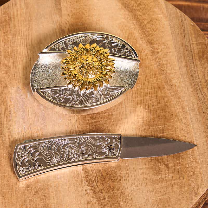 Set di ciondoli con fibbia per cintura fai da te in oro e argento con coltello nascosto e corno di cervo turchese