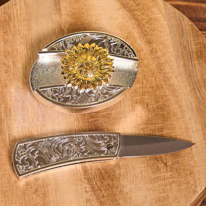 Set di ciondoli con fibbia per cintura fai da te in oro e argento con coltello nascosto e corno di cervo turchese