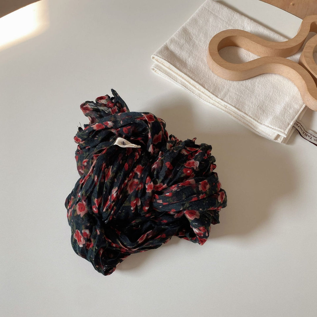 Sciarpa morbida e sottile con motivo floreale plissettato vintage da donna