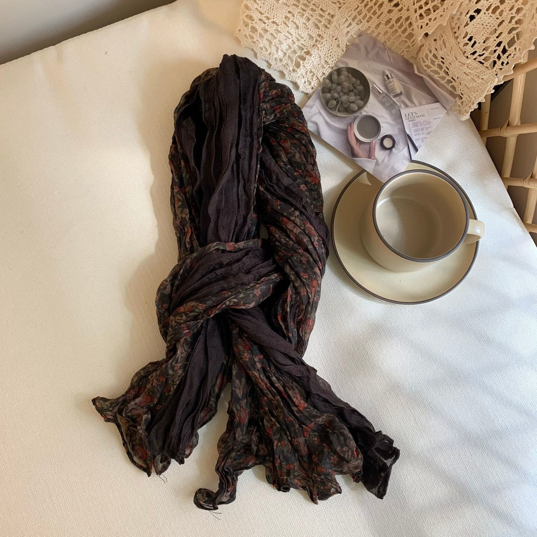 Sciarpa morbida e sottile con motivo floreale plissettato vintage da donna