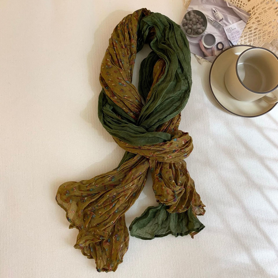 Sciarpa morbida e sottile con motivo floreale plissettato vintage da donna