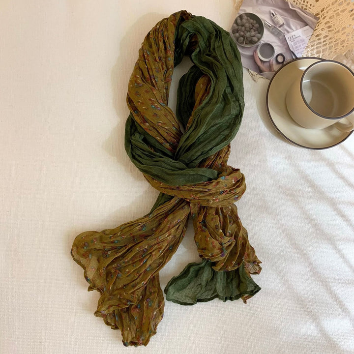 Sciarpa morbida e sottile con motivo floreale plissettato vintage da donna