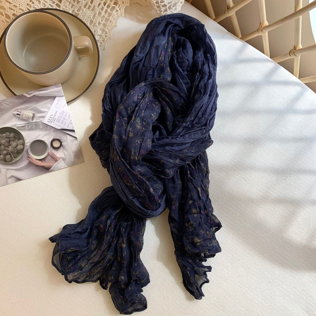 Sciarpa morbida e sottile con motivo floreale plissettato vintage da donna