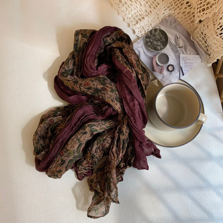 Sciarpa morbida e sottile con motivo floreale plissettato vintage da donna