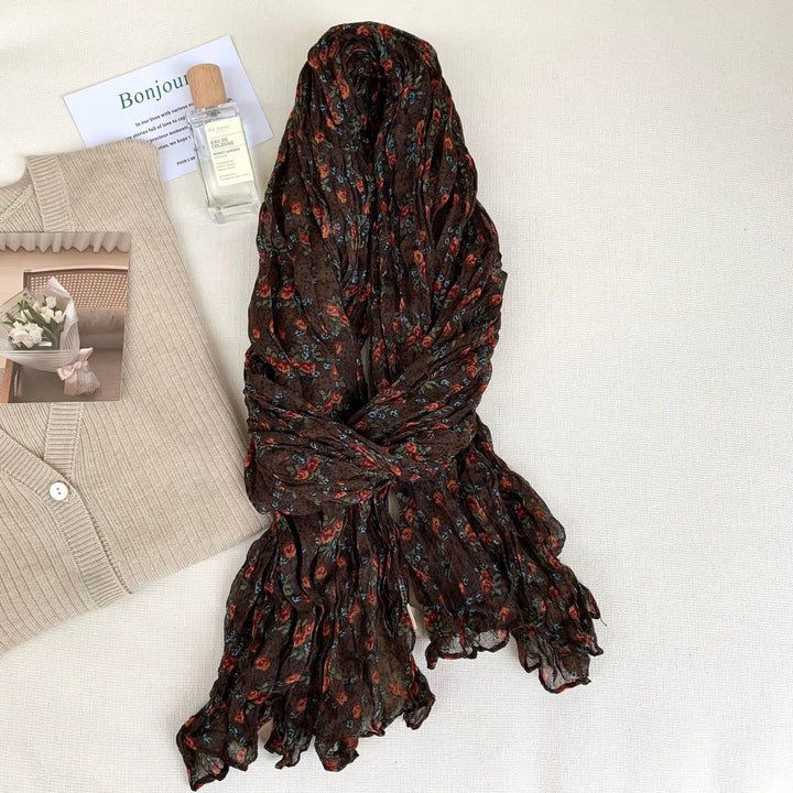 Sciarpa morbida e sottile con motivo floreale plissettato vintage da donna