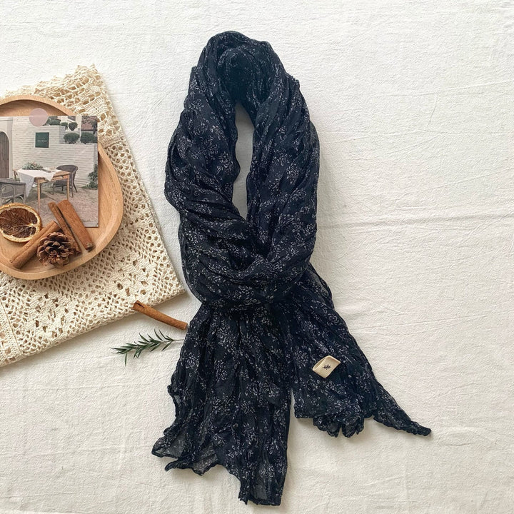 Sciarpa morbida e sottile con motivo floreale plissettato vintage da donna