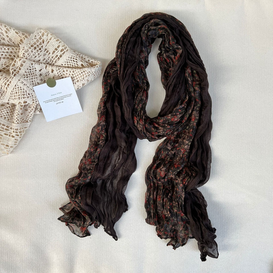 Sciarpa morbida e sottile con motivo floreale plissettato vintage da donna