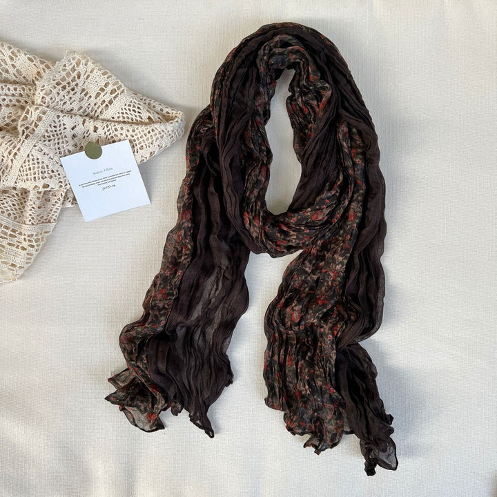 Sciarpa morbida e sottile con motivo floreale plissettato vintage da donna