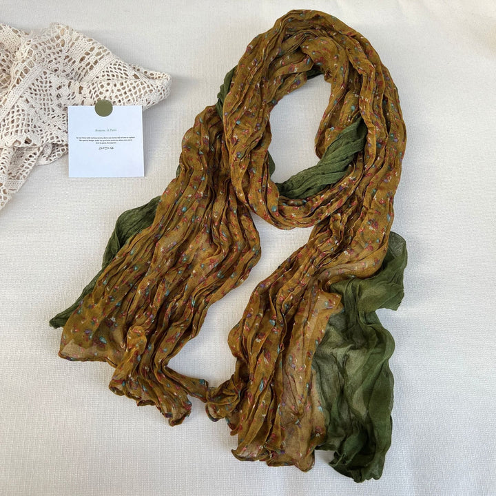 Sciarpa morbida e sottile con motivo floreale plissettato vintage da donna