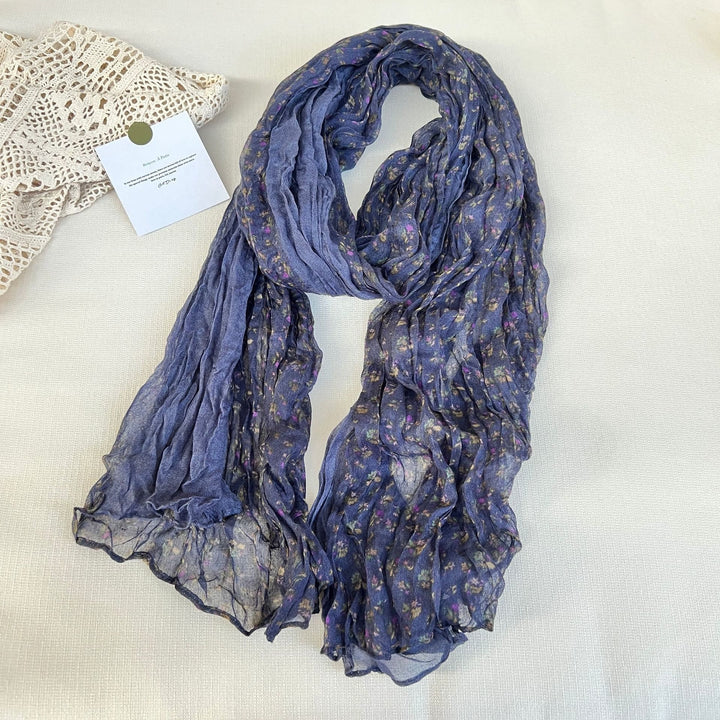 Sciarpa morbida e sottile con motivo floreale plissettato vintage da donna