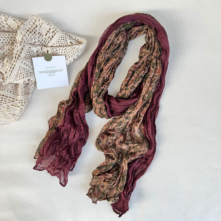 Sciarpa morbida e sottile con motivo floreale plissettato vintage da donna