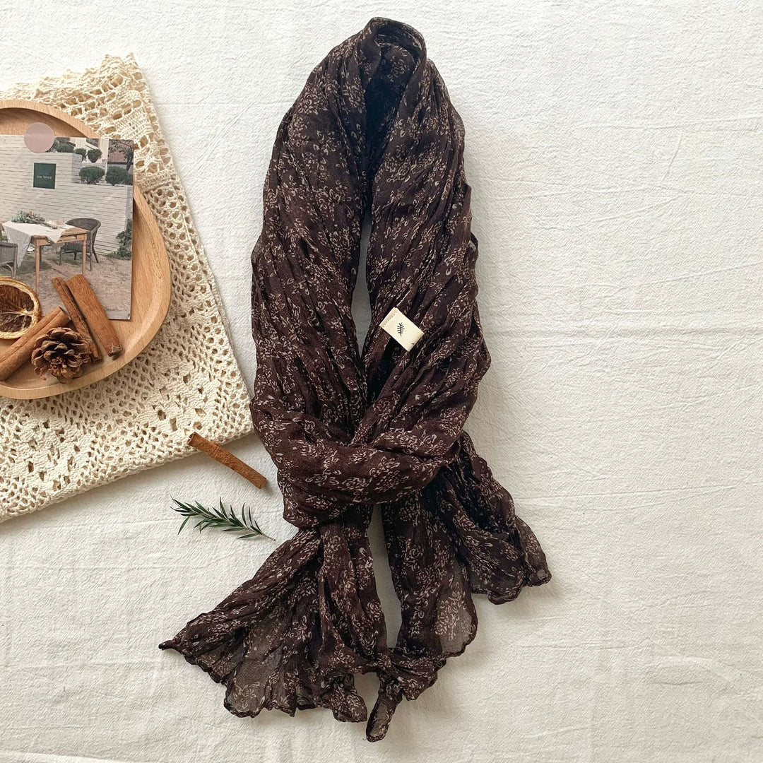 Sciarpa morbida e sottile con motivo floreale plissettato vintage da donna
