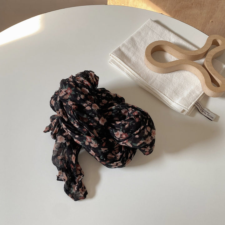 Sciarpa morbida e sottile con motivo floreale plissettato vintage da donna