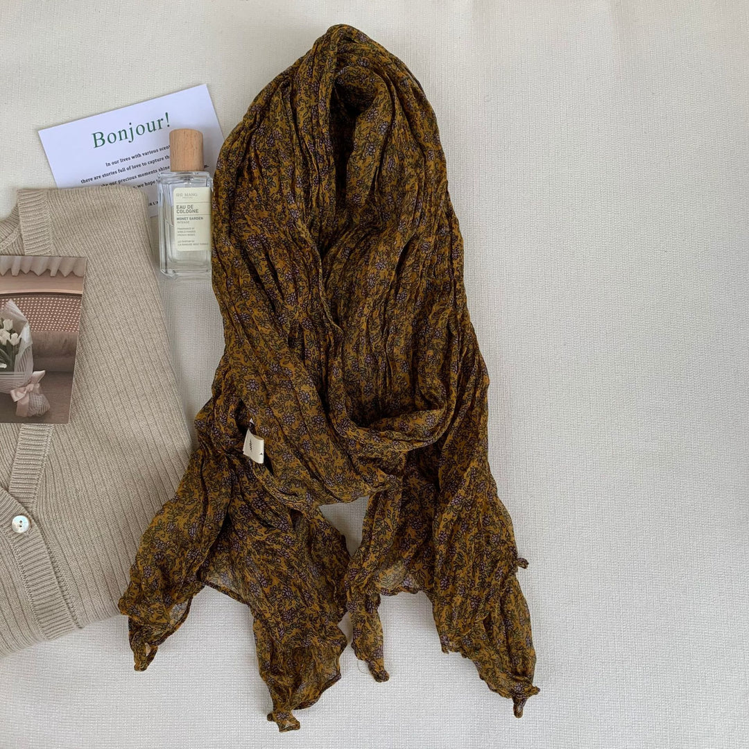 Sciarpa morbida e sottile con motivo floreale plissettato vintage da donna