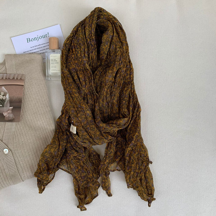 Sciarpa morbida e sottile con motivo floreale plissettato vintage da donna