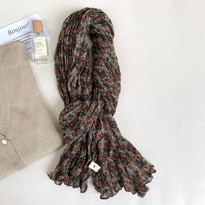 Sciarpa morbida e sottile con motivo floreale plissettato vintage da donna