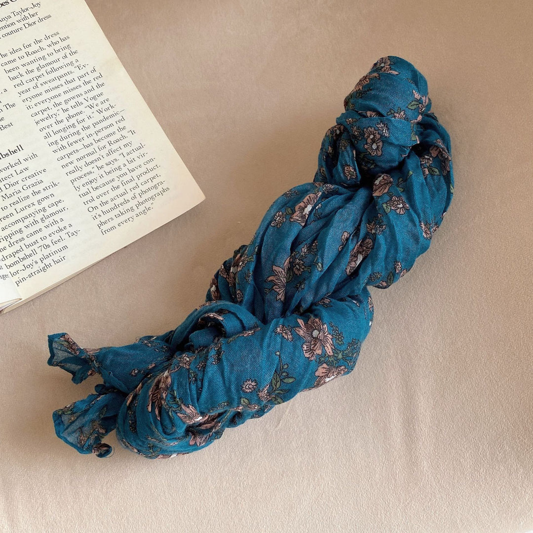 Sciarpa morbida e sottile con motivo floreale plissettato vintage da donna