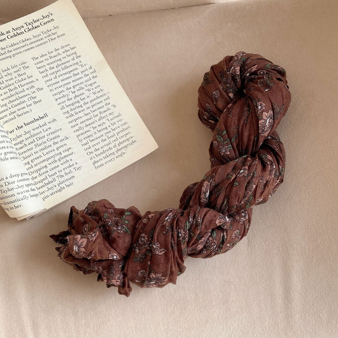 Sciarpa morbida e sottile con motivo floreale plissettato vintage da donna