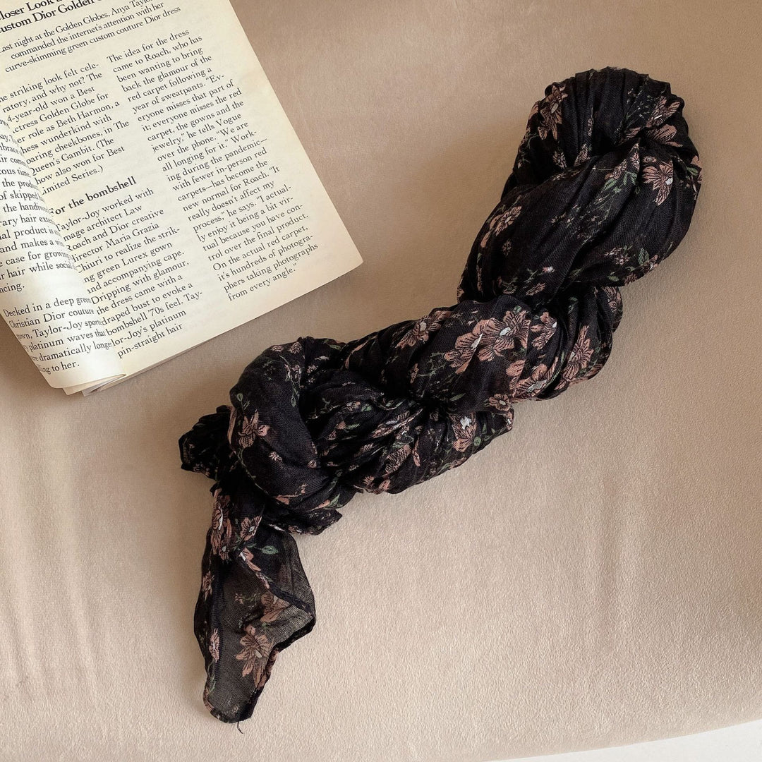 Sciarpa morbida e sottile con motivo floreale plissettato vintage da donna