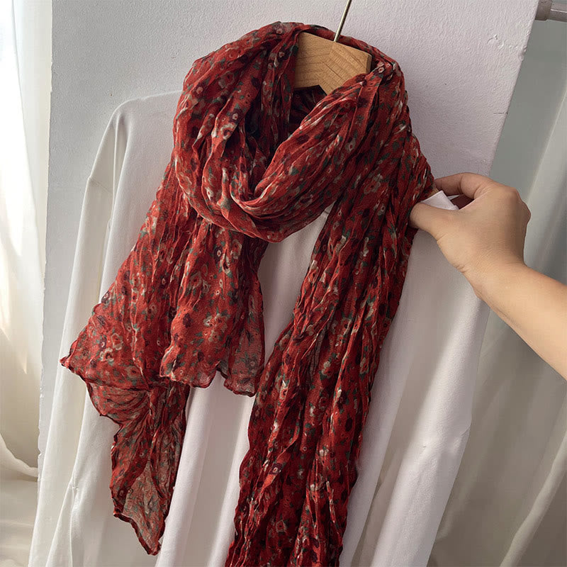 Sciarpa morbida con motivo floreale plissettato primaverile da donna