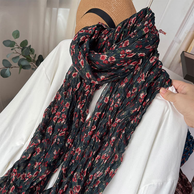 Sciarpa morbida con motivo floreale plissettato primaverile da donna