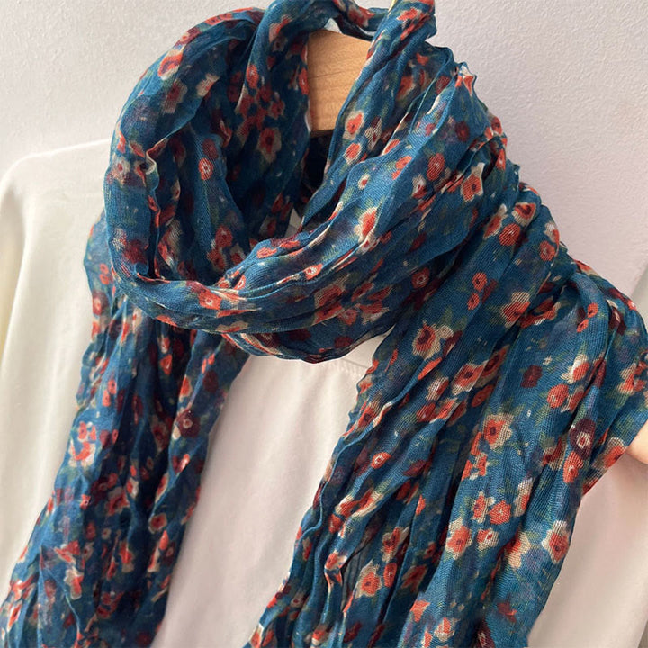 Sciarpa morbida con motivo floreale plissettato primaverile da donna