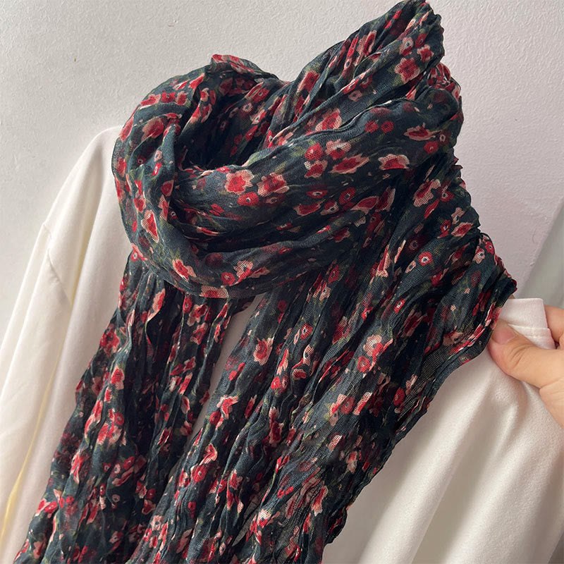 Sciarpa morbida con motivo floreale plissettato primaverile da donna