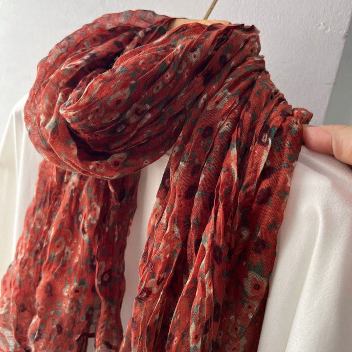 Sciarpa morbida con motivo floreale plissettato primaverile da donna