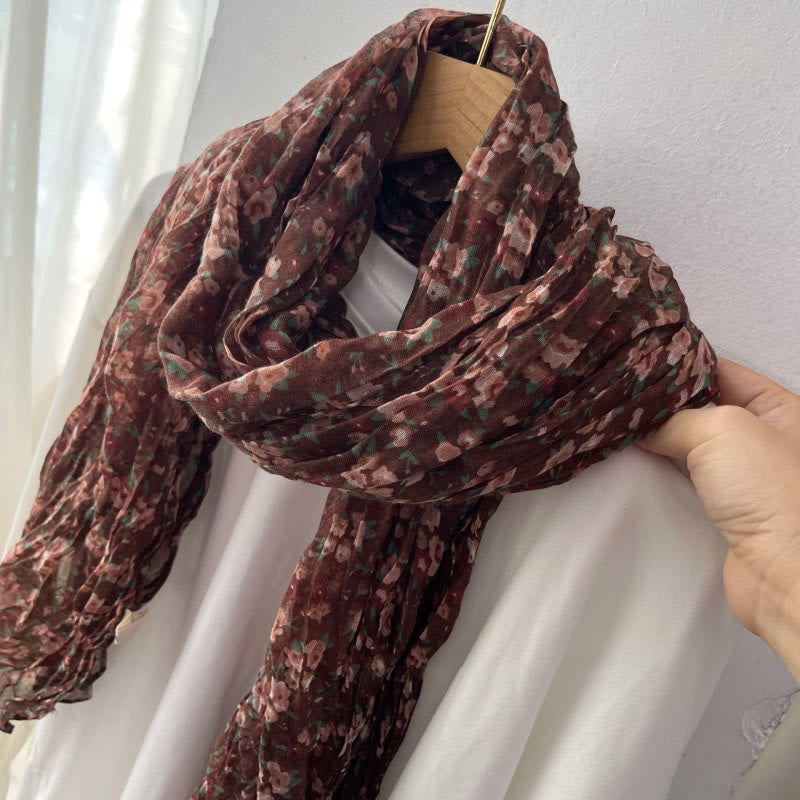 Sciarpa morbida con motivo floreale plissettato primaverile da donna
