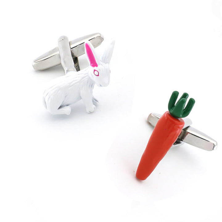 Set di gemelli da uomo con copribottoni a forma di coniglio e carota