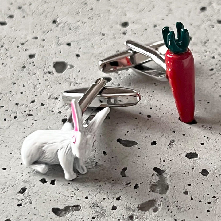 Set di gemelli da uomo con copribottoni a forma di coniglio e carota - image 2