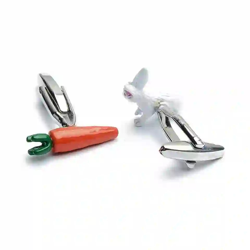 Set di gemelli da uomo con copribottoni a forma di coniglio e carota