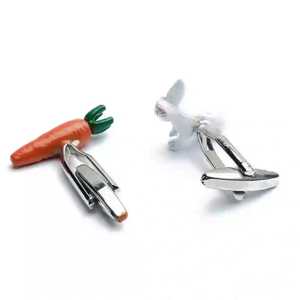 Set di gemelli da uomo con copribottoni a forma di coniglio e carota